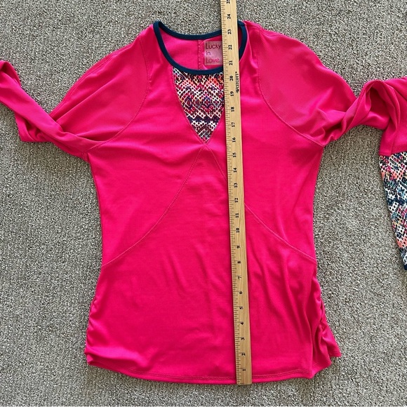 Lucky in Love Pink Ink Print Long Sleeve Pull Over Top Small - Picture 7 of 9